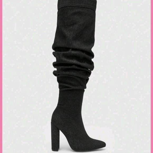 Everyday Chunky Slouchy Black Over the Knee Boots - Picture 8 of 8